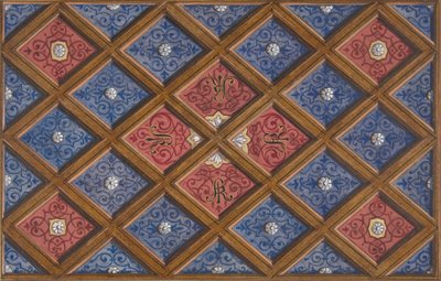 Ontwerp voor een cassetteplafond met geschilderde initialen: SRI, 1840-97 door Jules Edmond Charles Lachaise and Eugène Pierre Gourdet