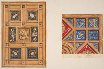 Twee ontwerpen voor een plafond met geschilderde decoratie door Jules Edmond Charles Lachaise and Eugène Pierre Gourdet