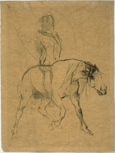 Studie van een paard en ruiter door Jules Elie Delaunay