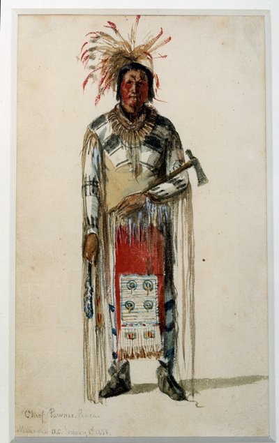 Indiaan van Amerika: Voetafdruk van een Indiaanse opperhoofd van de Pawnee Ponca stam door Jules Emile Saintin