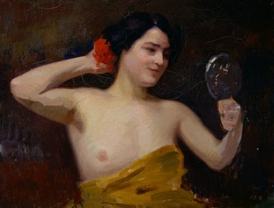 Vrouwelijk Naakt (vrouw met haar spiegel) door Jules Ernest Renoux