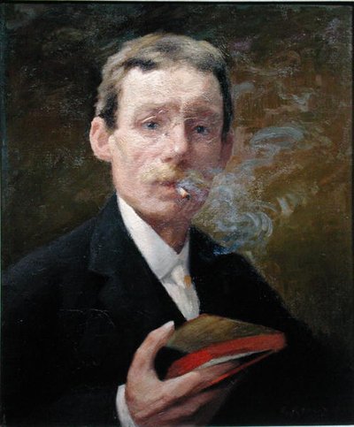 Zelfportret, Roken (groene slaapkamer) 1919 door Jules Ernest Renoux
