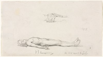 Schets van de dode Christus en detailschets van de lendendoek door Jules Eugene Lenepveu