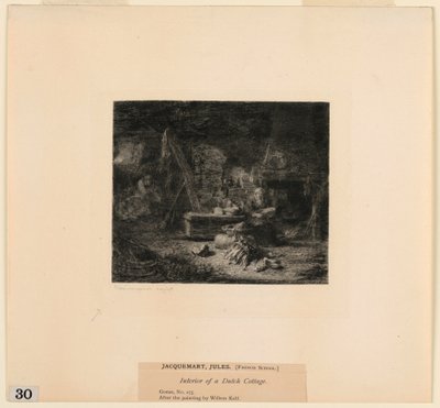 Interieur van een Nederlandse Cottage, uit "Etsen van Schilderijen in het Metropolitan Museum, New York" door Jules Ferdinand Jacquemart