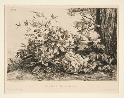 Pioenen en Rododendrons door Jules Ferdinand Jacquemart