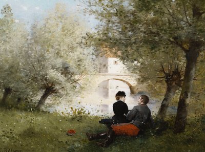Langs de Rivier; Au Bord de la Riviere door Jules Frederic Ballavoine