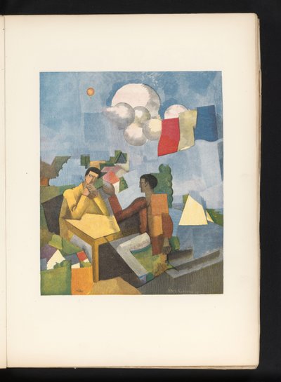 Twee mannen aan tafel in de open lucht door Jules Germain