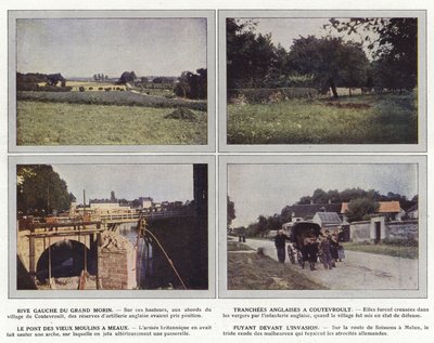 Linkeroever van de Grand Morin, Engelse loopgraven bij Coutevroult, de brug van de oude molens bij Meaux, vluchtend voor de invasie door Jules Gervais Courtellemont