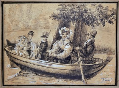 Familie van Ségur (de Graaf, de Gravin en hun kinderen) per boot - door J.H. Laure, augustus 1829 door Jules Laure