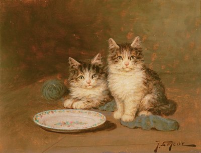 Twee Kittens met een Lege Kom door Jules Leroy