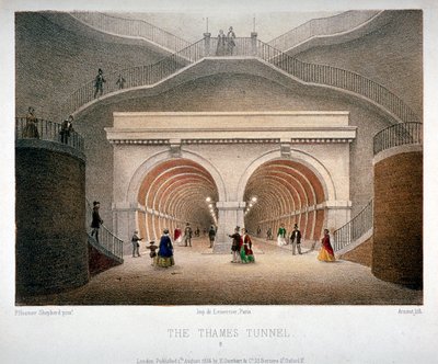 Uitzicht op de Ingang van de Thames Tunnel, Londen door Jules Louis Arnout