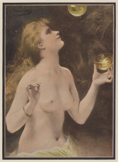 Vrouw die zeepbellen blaast door Jules Louis Machard