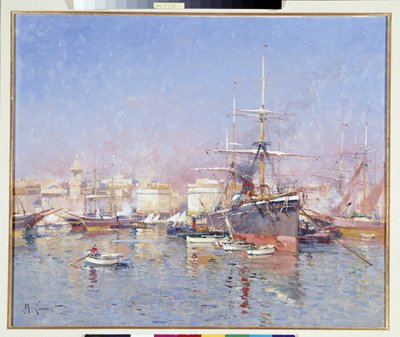 Goelette geankerd in de Oude Haven van Marseille door Jules Marcel Lenoir