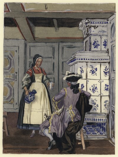 Illustratie voor memoires van Casanova (kleurenlitho) door Jules Marie Auguste Leroux