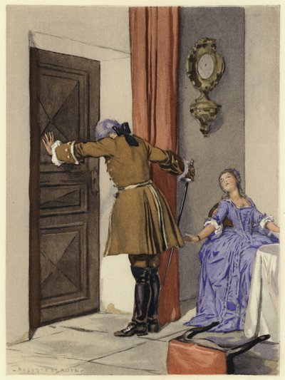 Illustratie voor memoires van Casanova (kleurenlitho) door Jules Marie Auguste Leroux