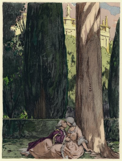 Illustratie voor memoires van Casanova (kleurenlitho) door Jules Marie Auguste Leroux