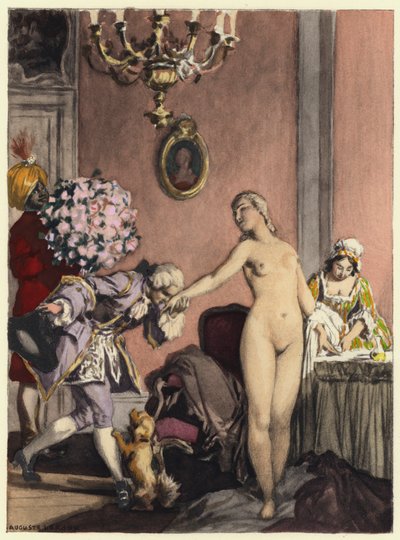 Illustratie voor memoires van Casanova (kleurenlitho) door Jules Marie Auguste Leroux