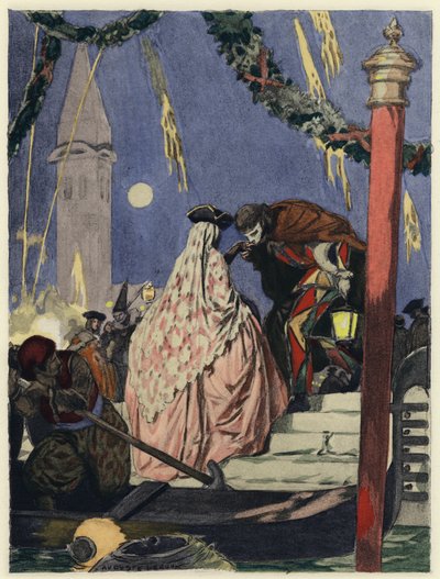 Illustratie voor memoires van Casanova (kleurenlitho) door Jules Marie Auguste Leroux