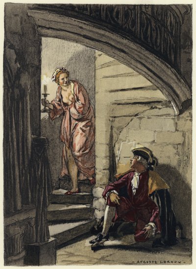 Illustratie voor memoires van Casanova (kleurenlitho) door Jules Marie Auguste Leroux