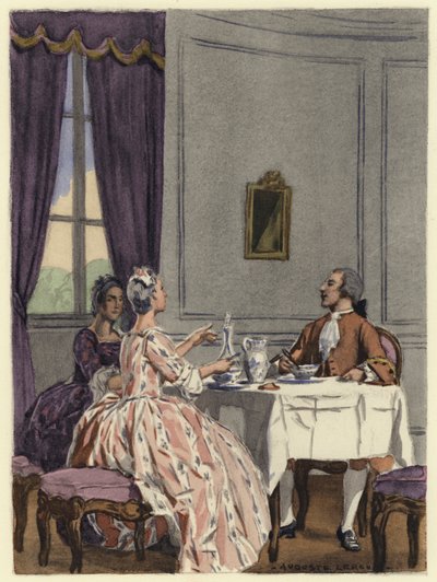 Illustratie voor memoires van Casanova (kleurenlitho) door Jules Marie Auguste Leroux