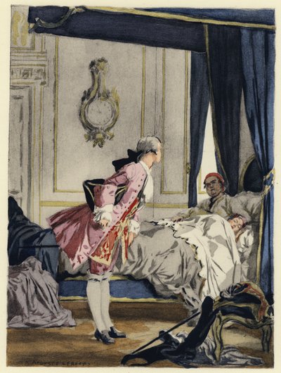 Illustratie voor memoires van Casanova (kleurenlitho) door Jules Marie Auguste Leroux