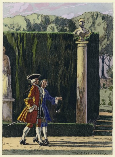 Illustratie voor memoires van Casanova (kleurenlitho) door Jules Marie Auguste Leroux