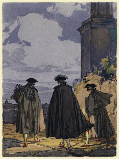 Illustratie voor memoires van Casanova (kleurenlitho) door Jules Marie Auguste Leroux