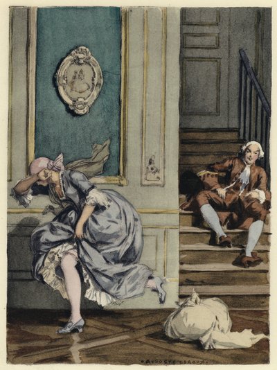 Illustratie voor memoires van Casanova (kleurenlitho) door Jules Marie Auguste Leroux