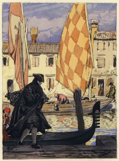 Illustratie voor memoires van Casanova (kleurenlitho) door Jules Marie Auguste Leroux