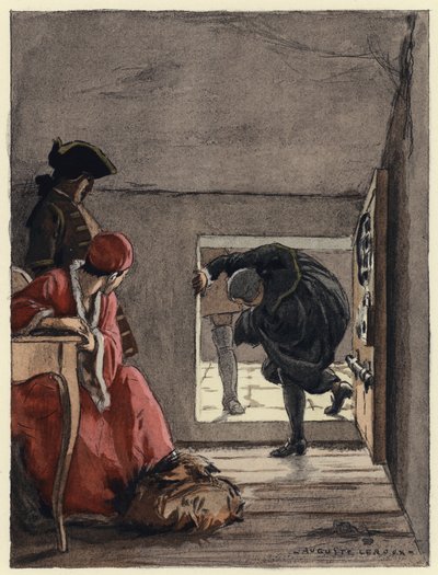 Illustratie voor memoires van Casanova (kleurenlitho) door Jules Marie Auguste Leroux