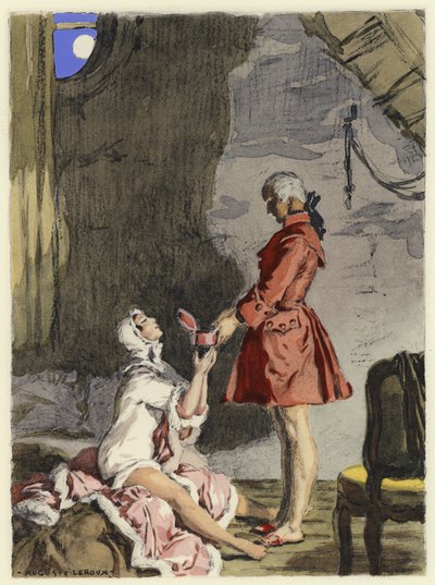 Illustratie voor memoires van Casanova (kleurenlitho) door Jules Marie Auguste Leroux