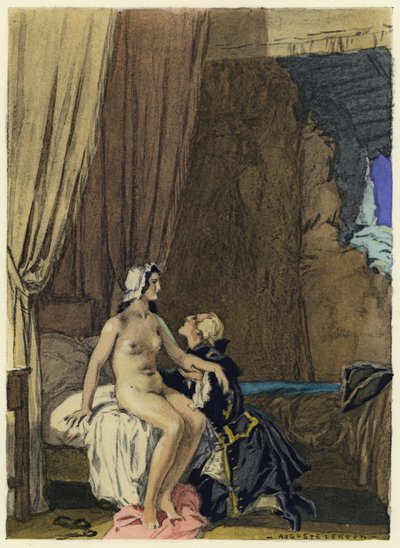 Illustratie voor memoires van Casanova (kleurenlitho) door Jules Marie Auguste Leroux