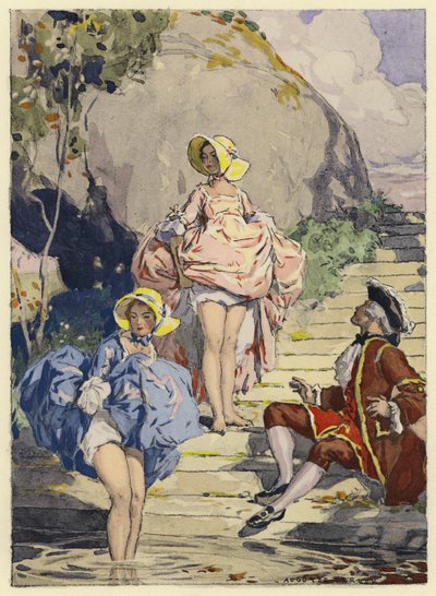 Illustratie voor memoires van Casanova (kleurenlitho) door Jules Marie Auguste Leroux