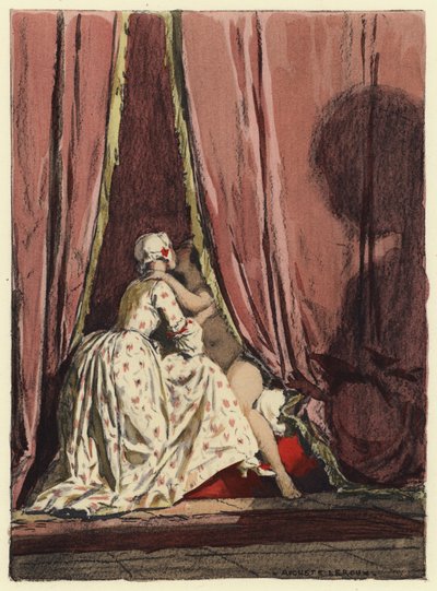 Illustratie voor memoires van Casanova (kleurenlitho) door Jules Marie Auguste Leroux