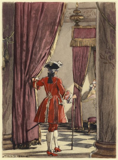 Illustratie voor memoires van Casanova (kleurenlitho) door Jules Marie Auguste Leroux