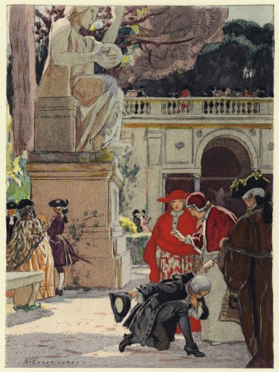 Illustratie voor memoires van Casanova (kleurenlitho) door Jules Marie Auguste Leroux