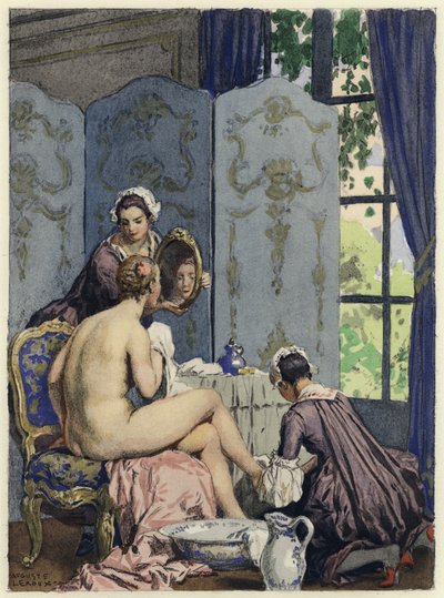 Illustratie voor memoires van Casanova (kleurenlitho) door Jules Marie Auguste Leroux