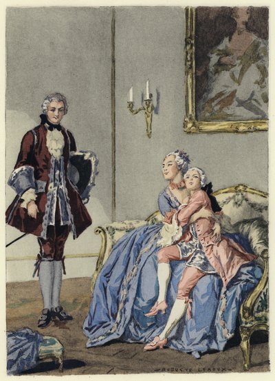 Illustratie voor memoires van Casanova (kleurenlitho) door Jules Marie Auguste Leroux