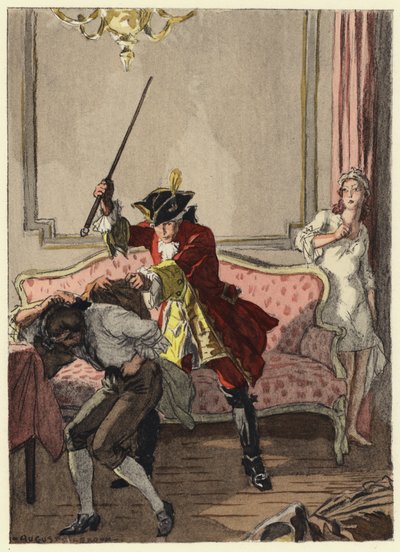 Illustratie voor memoires van Casanova (kleurenlitho) door Jules Marie Auguste Leroux