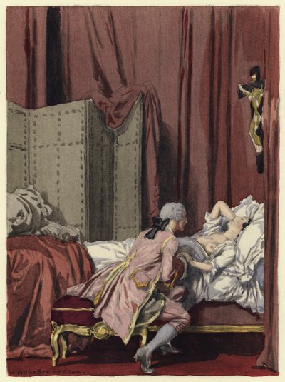 Illustratie voor memoires van Casanova (kleurenlitho) door Jules Marie Auguste Leroux
