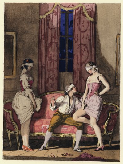 Illustratie voor memoires van Casanova (kleurenlitho) door Jules Marie Auguste Leroux