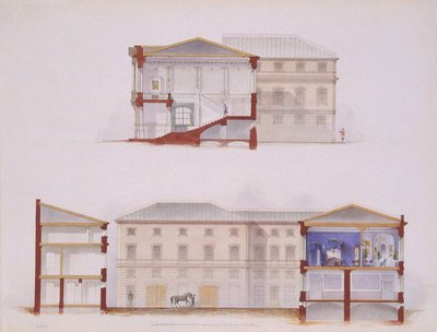 Het Stroganov Paleis in Sint-Petersburg. Plan van de Gevel en Doorsnede door Jules Mayblum