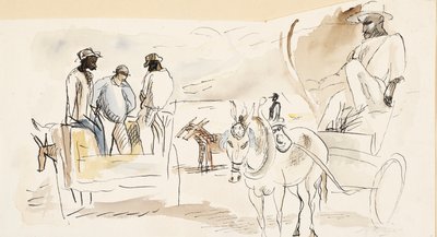 Zwart en Twee Karren door Jules Pascin