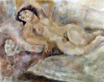 Manolita, een uitgestrekte naakte vrouw door Jules Pascin