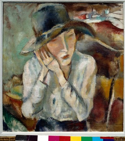 Portret van Hermine met de grote hoed door Jules Pascin