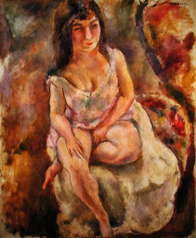 Zittende Halfnaakte door Jules Pascin