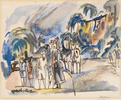 Zuidelijk Landschap met Figuren en Paarden door Jules Pascin