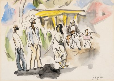 Zuidelijke scène: Vier zwarten, twee kinderen door Jules Pascin