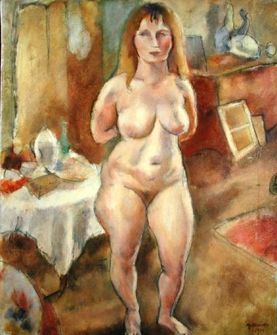 Staande naakt in kamer door Jules Pascin