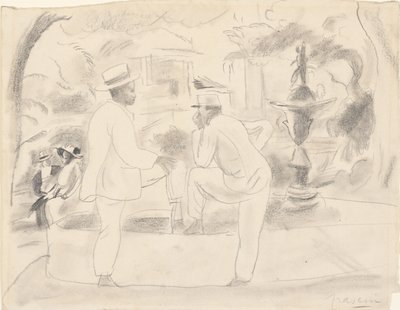 Twee mannen in het park, Havana door Jules Pascin